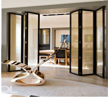 Anodized Aluminium Double Glazed French Doors Foldable Sliding Fluorocarbon