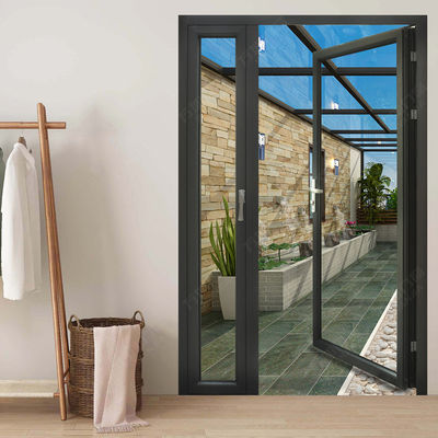 Two Side Open Casement French Doors , Grey Anodized Aluminum Vertical Door